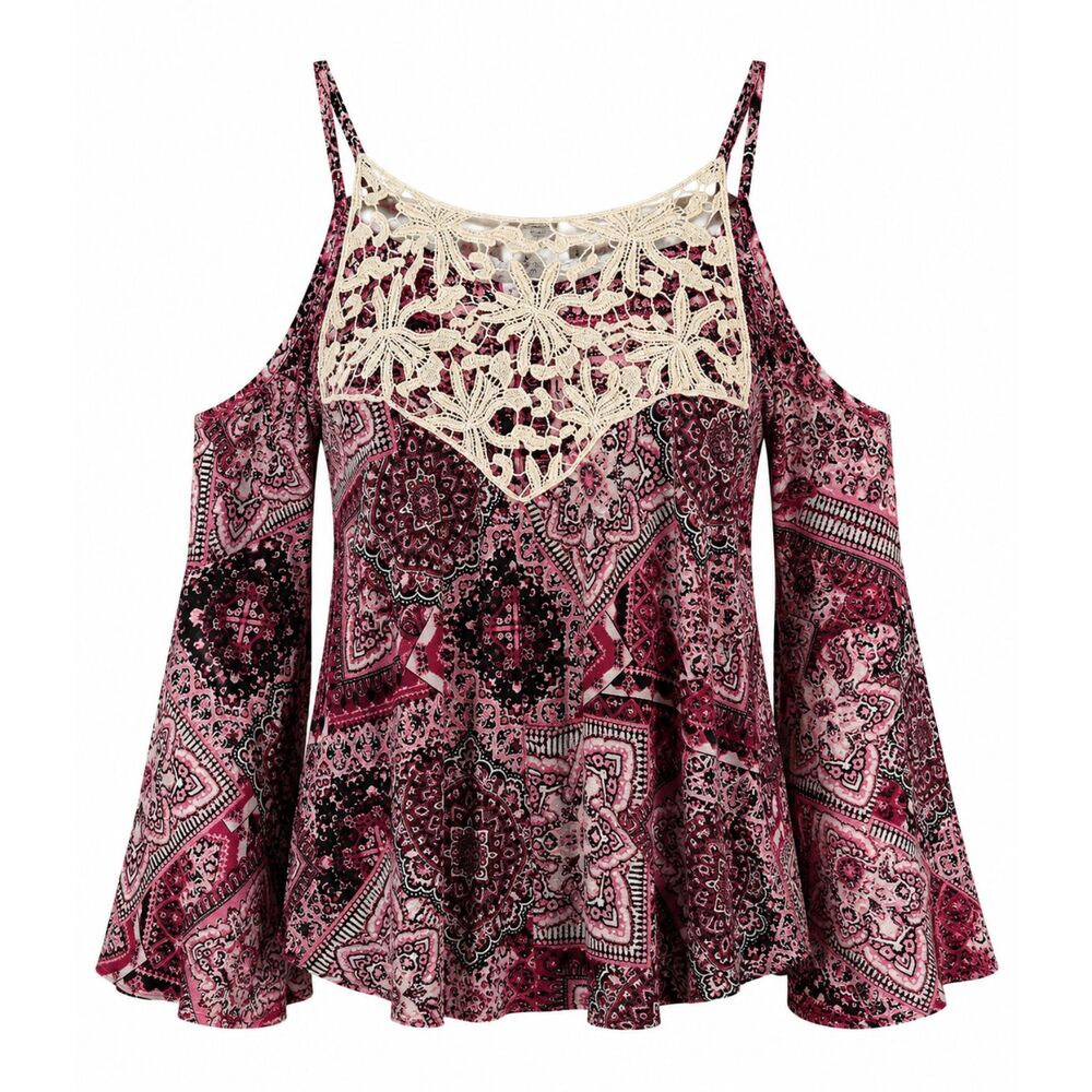 Sensational Collection Cold Shoulder Paisley Crochet Top Women's Medium